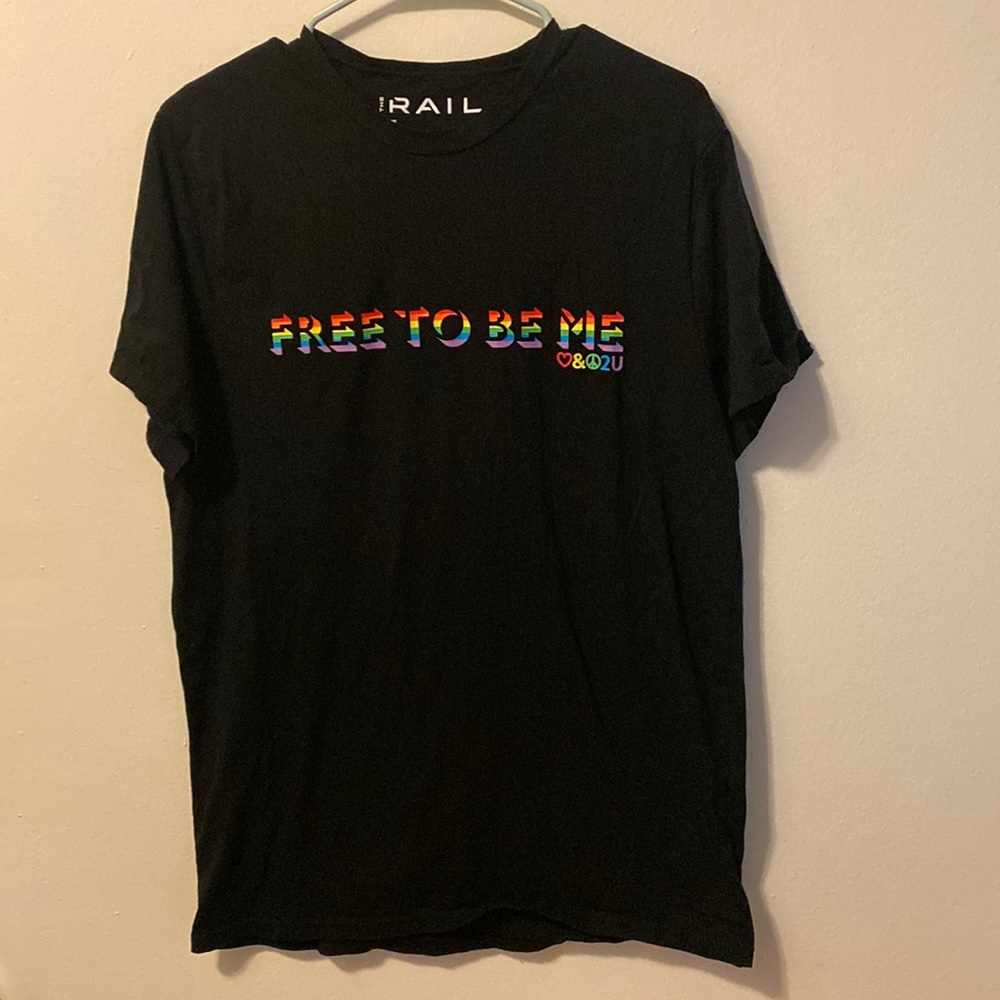🔥 THE RAIL Rainbow Free to be Me Pride Black T shirt Men’s Large